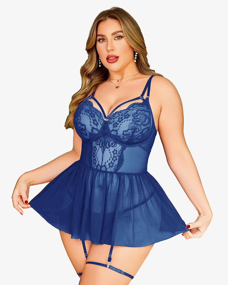 Plus Size Lace Babydoll Boudoir Nighty-lovelira