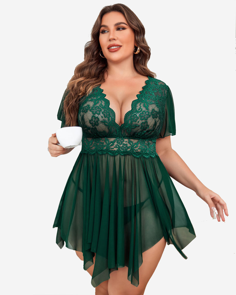 Plus Size Babydoll Floral Lace Lingeries-lovelira
