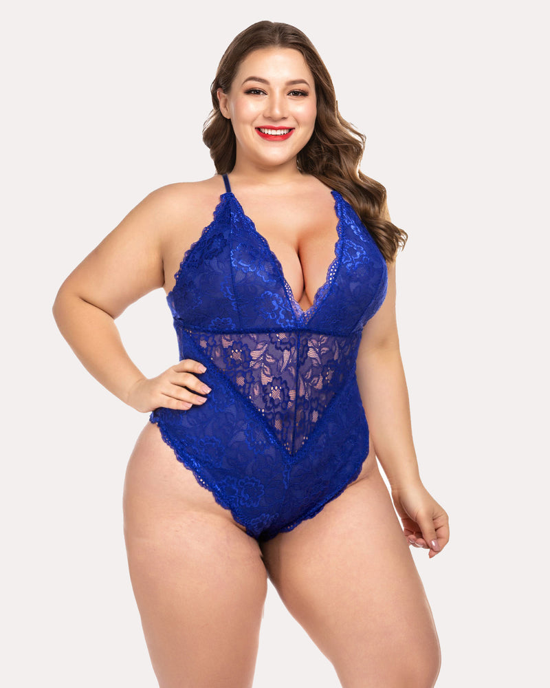 Pius Size Snap Crotch Lace Bodysuit-lovelira