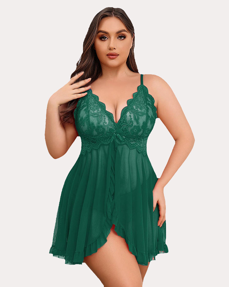 Plus Size Lace Open Front Babydoll-lovelira