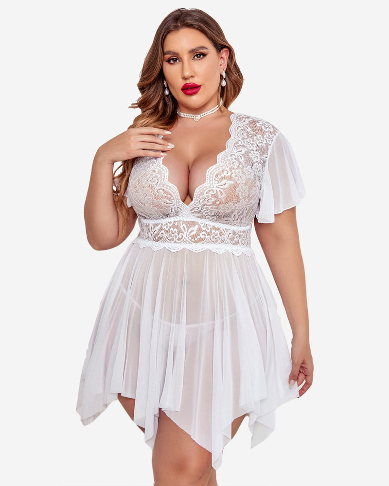 Plus Size Babydoll Floral Lace Lingeries-lovelira