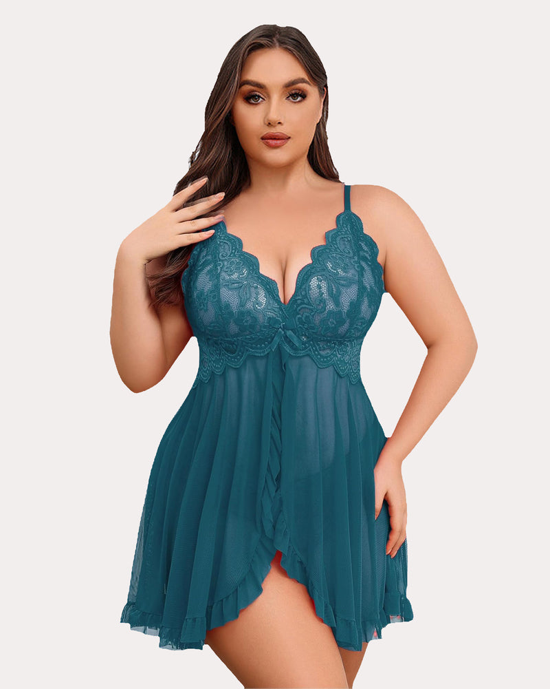Plus Size Lace Open Front Babydoll-lovelira