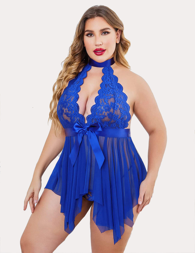 Plus Size Floral Lace High Waist Teddy Babydoll-lovelira
