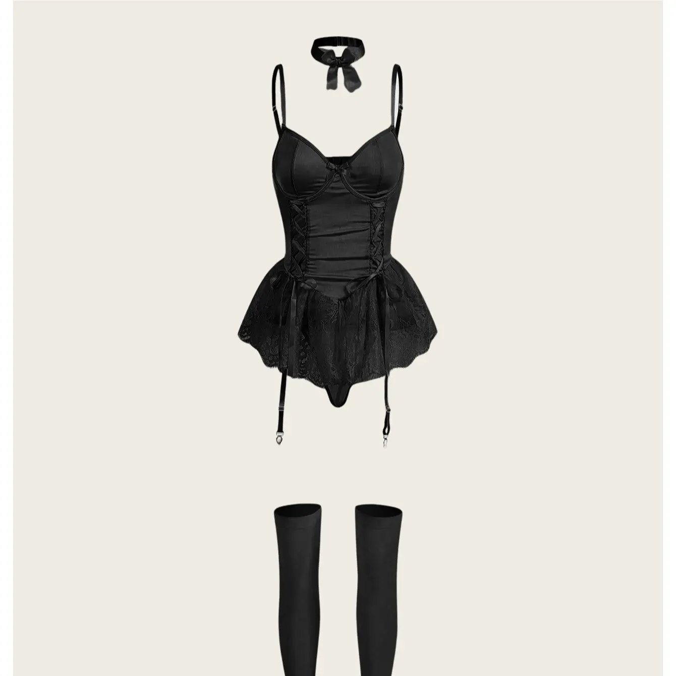 Women's Cute Lace Babydoll Garter Lingerie Dress with Stockings Set Valentine's Day Gift Party Wear Nightwear Comfy-lovelira