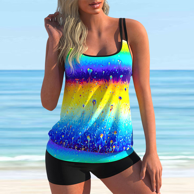 New Women Fashion Sexy Plus Size Two Piece Personality Print Camisole Swimsuit with Skirt Lady Swimming Suit Swimwear Bachwear-colinskeirs