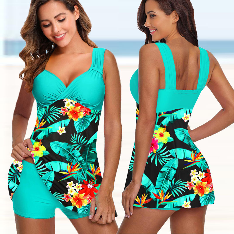 Plus Size Two Pieces Swimsuits Swimwear Women Flower Print Summer Large Bathing Suits Tankini Beachwear Sexy Bikini Swimdress-colinskeirs