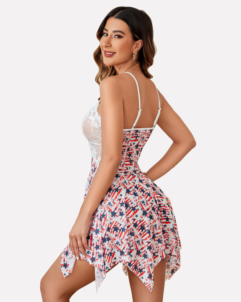 Plus Size Lingeries Lace Print Babydoll Outfits-lovelira