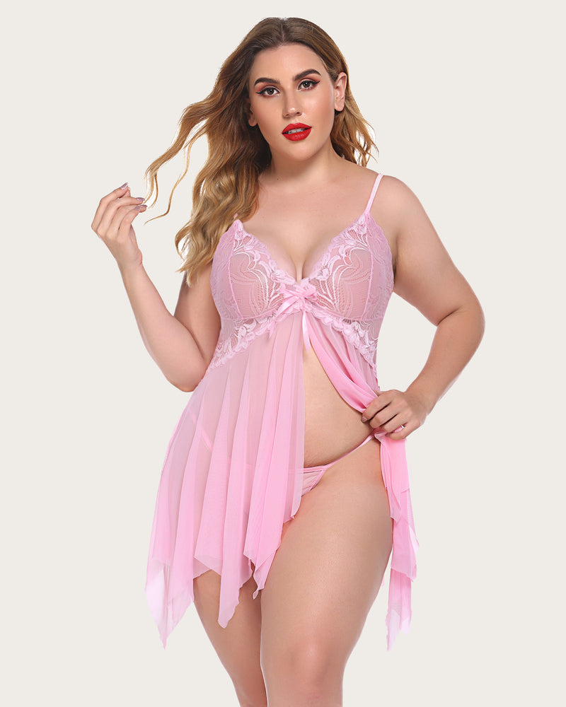 Plus Size Lingeries Lace Print Babydoll Outfits-lovelira