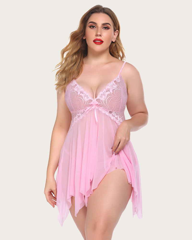 Plus Size Lingeries Lace Print Babydoll Outfits-lovelira
