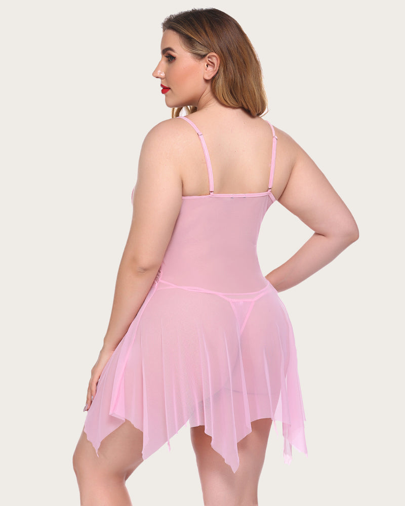 Plus Size Lingeries Lace Print Babydoll Outfits-lovelira