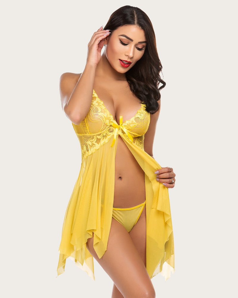 Plus Size Lingeries Lace Print Babydoll Outfits-lovelira