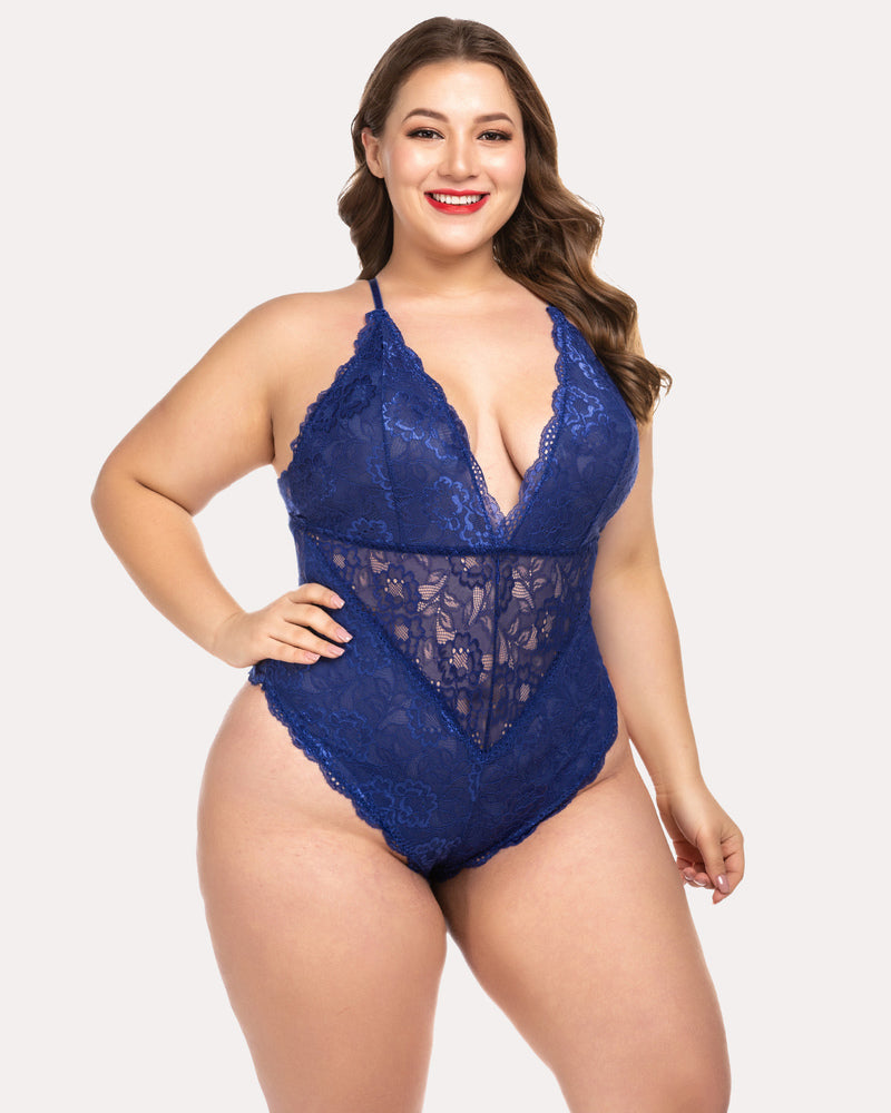 Pius Size Snap Crotch Lace Bodysuit-lovelira