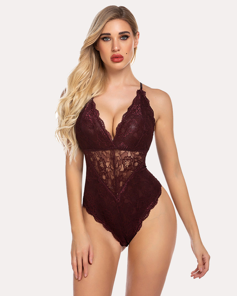 Pius Size Snap Crotch Lace Bodysuit-lovelira