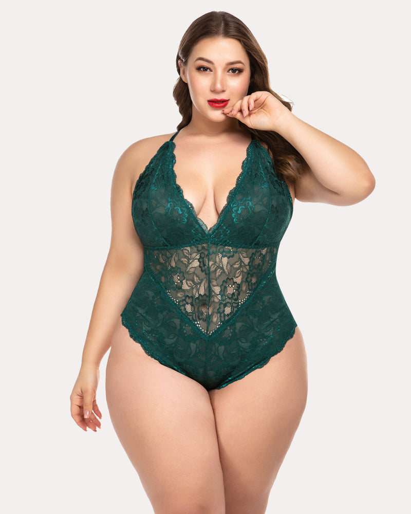 Pius Size Snap Crotch Lace Bodysuit-lovelira