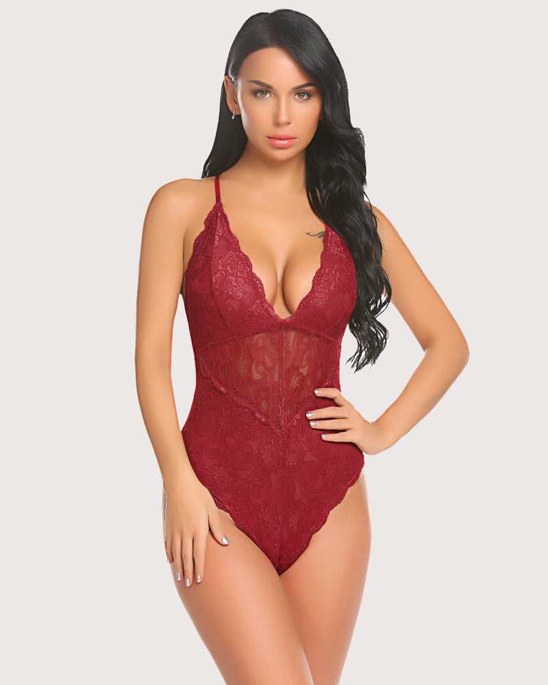 Pius Size Snap Crotch Lace Bodysuit-lovelira