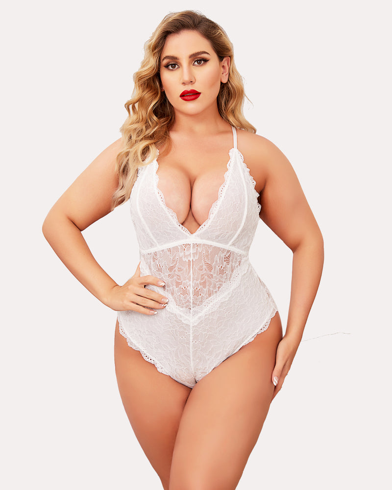 Pius Size Snap Crotch Lace Bodysuit-lovelira