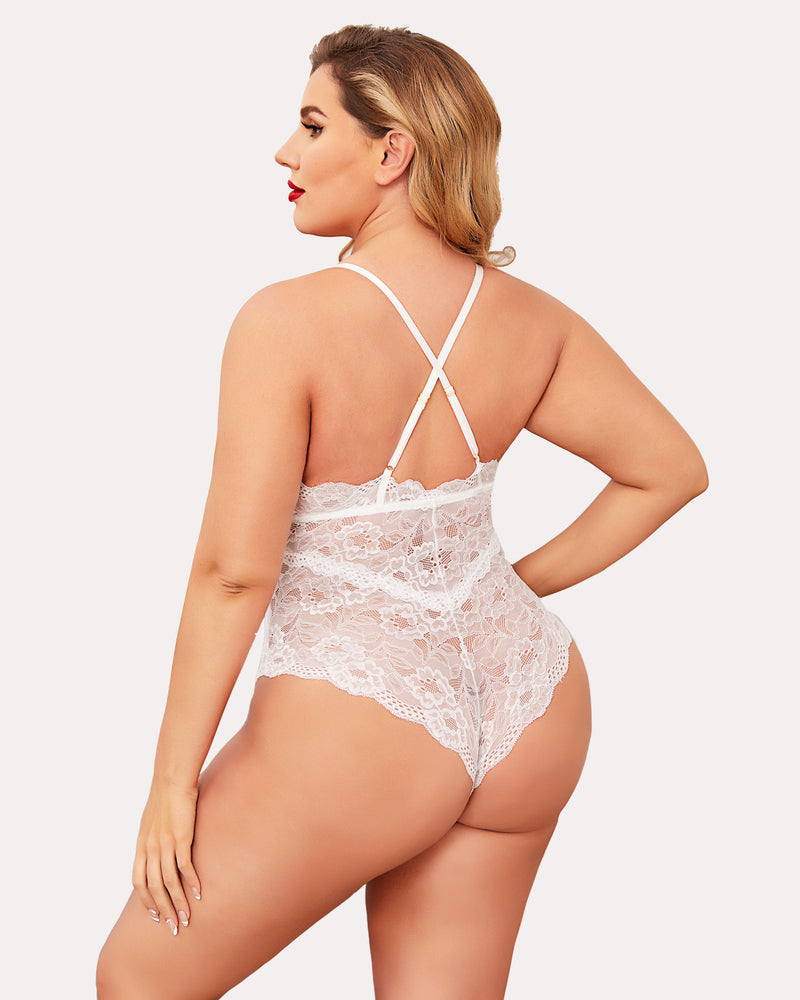 Pius Size Snap Crotch Lace Bodysuit-lovelira