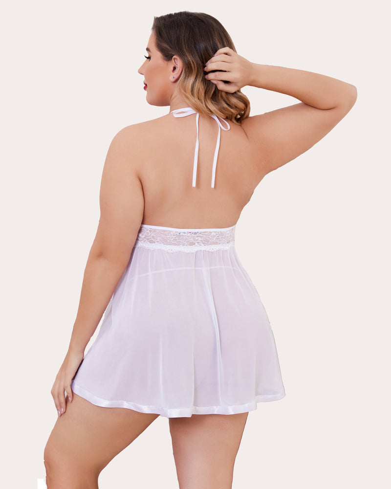 Plus Size Sheer Lace Mesh Babydoll-lovelira
