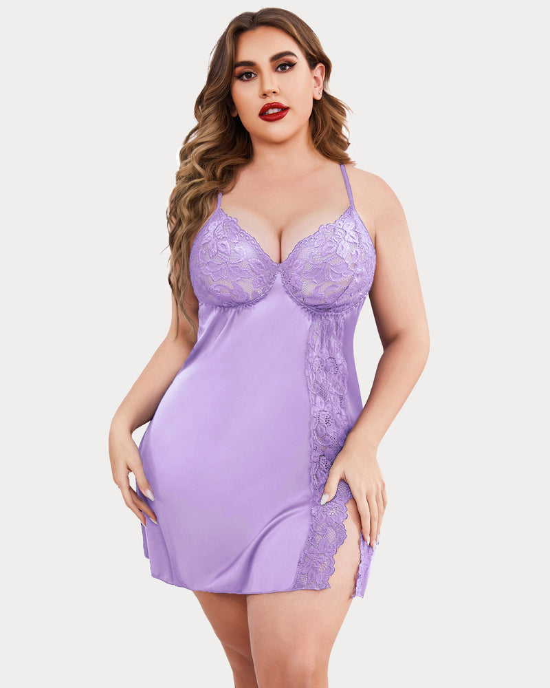 Plus Size Christmas Satin Nightgown-lovelira