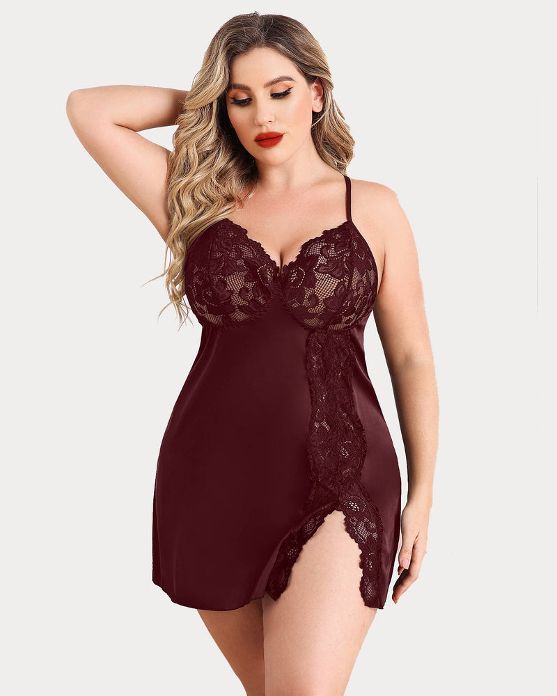 Plus Size Christmas Satin Nightgown-lovelira