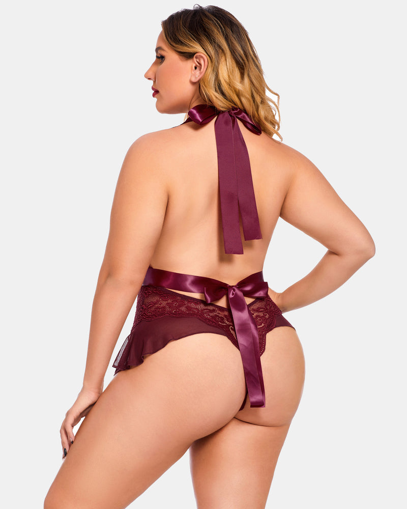 Plus Size Halter Lace Bodysuit-lovelira