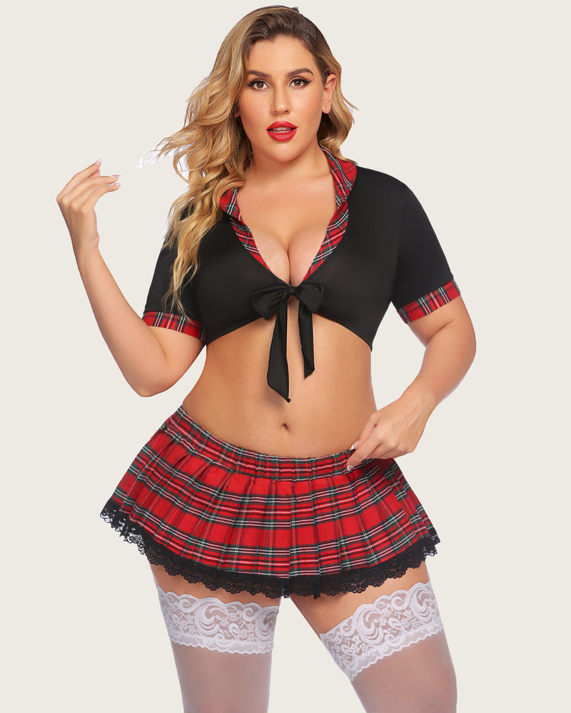Plus Size Lingerie with Tie Top and Mini Skirt-lovelira
