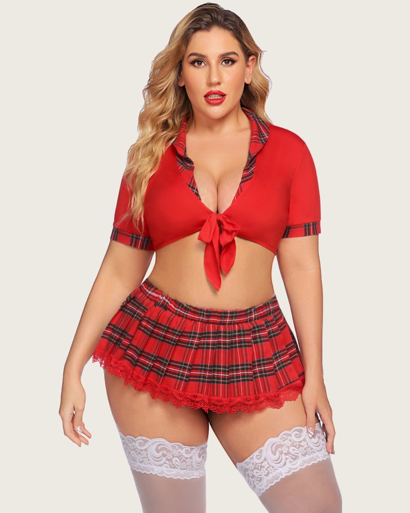 Plus Size Lingerie with Tie Top and Mini Skirt-lovelira