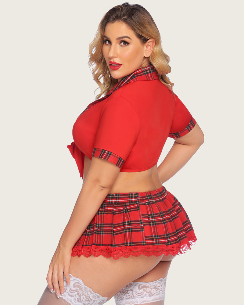 Plus Size Lingerie with Tie Top and Mini Skirt-lovelira