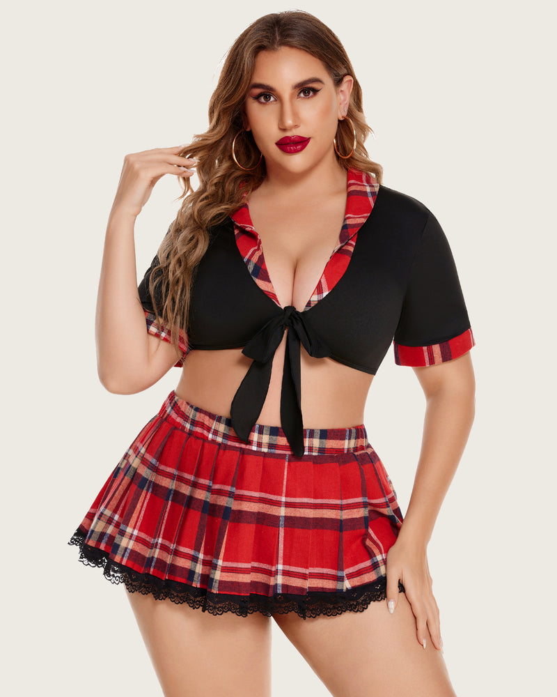 Plus Size Lingerie with Tie Top and Mini Skirt-lovelira