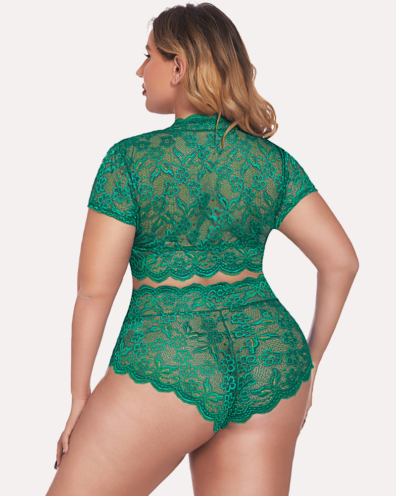 Plus Size Floral Lace Trim Set-lovelira