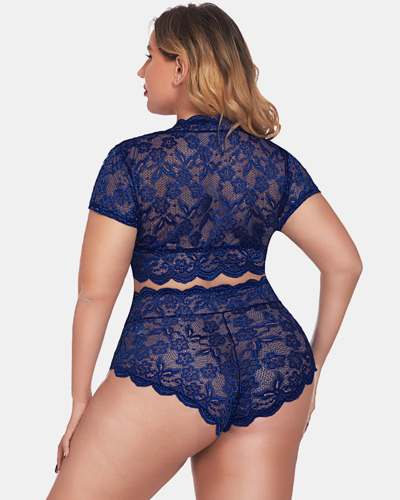 Plus Size Floral Lace Trim Set-lovelira
