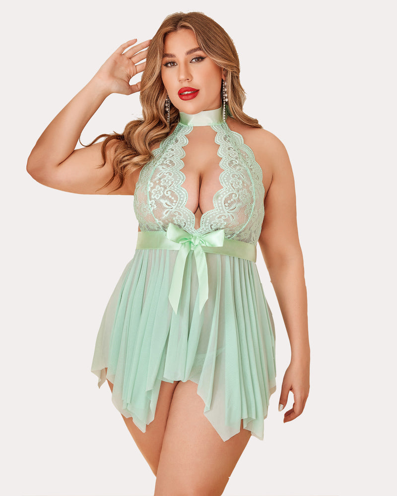 Plus Size Floral Lace High Waist Teddy Babydoll-lovelira