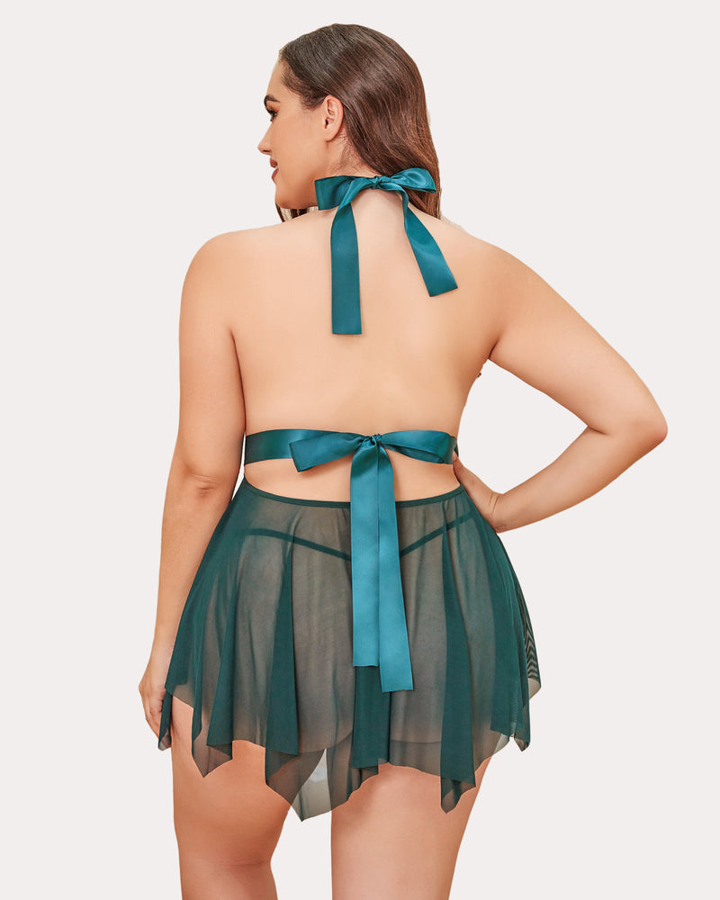 Plus Size Floral Lace High Waist Teddy Babydoll-lovelira