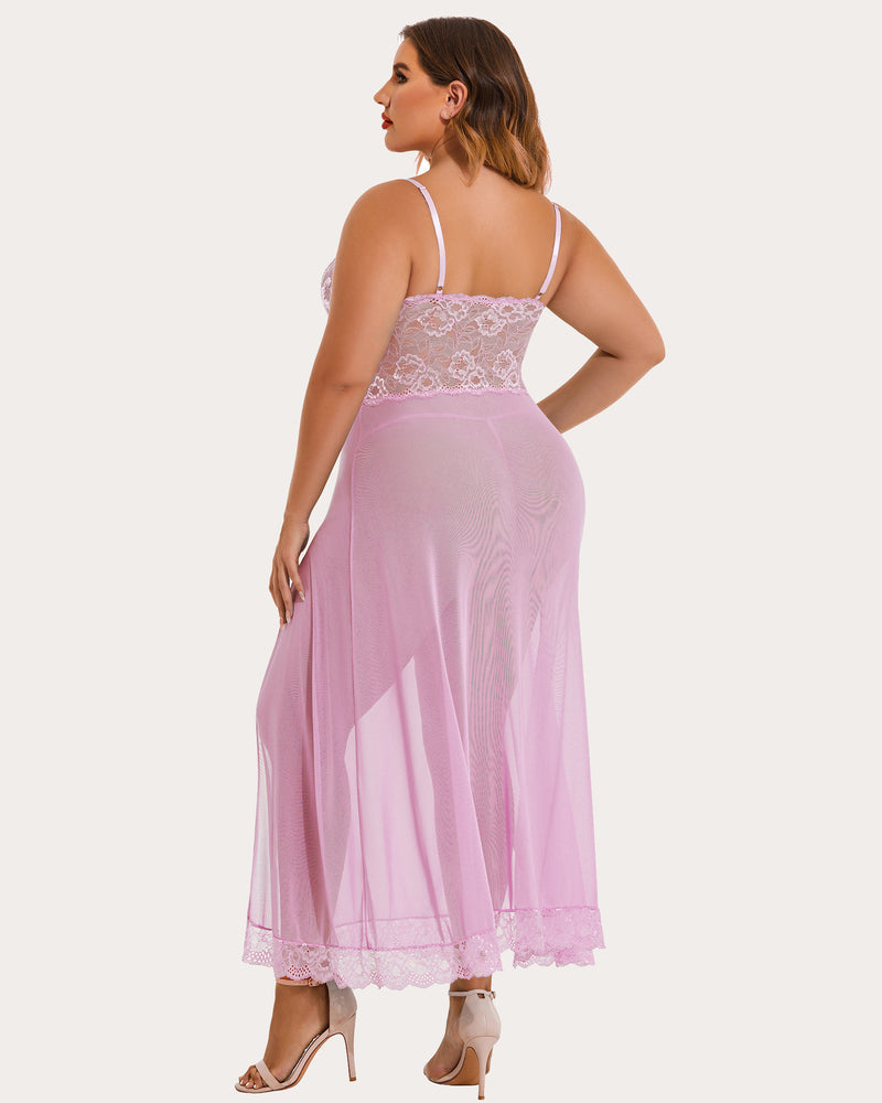 Mesh Maxi Side Slits Dress-lovelira