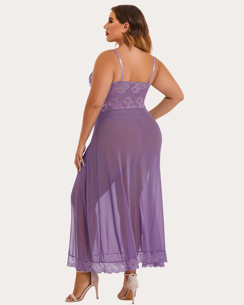 Mesh Maxi Side Slits Dress-lovelira