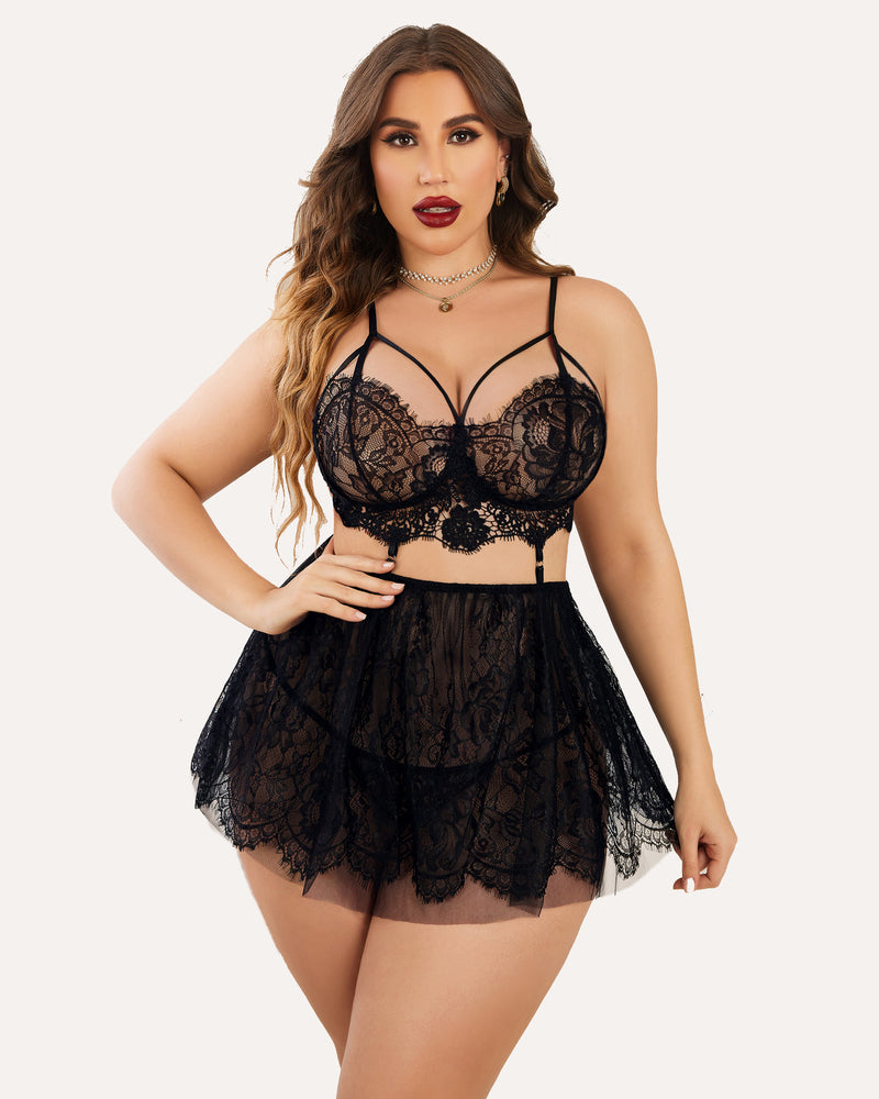 Plus Size Lingerie Babydoll Lace Nighty-lovelira