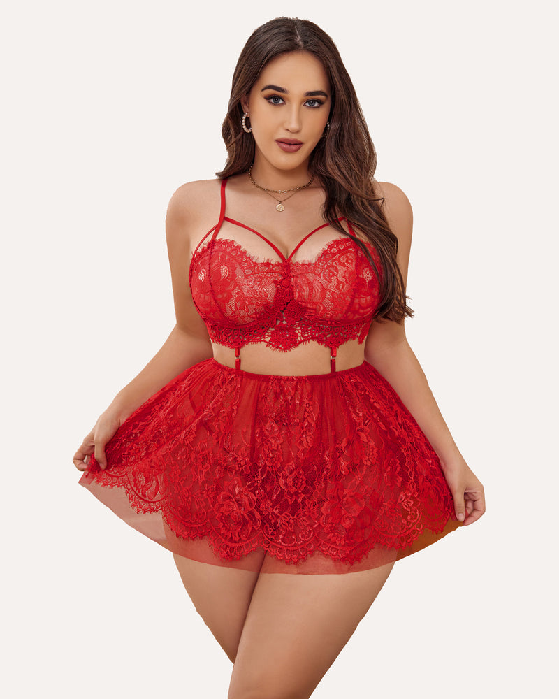 Plus Size Lingerie Babydoll Lace Nighty-lovelira