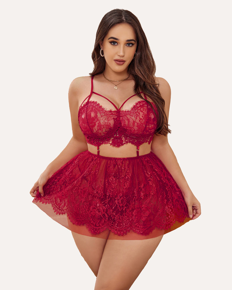 Plus Size Lingerie Babydoll Lace Nighty-lovelira