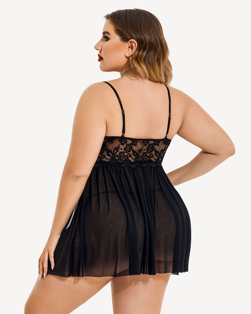 Plus Size V Neck Mesh Side Slit Babydolls-lovelira