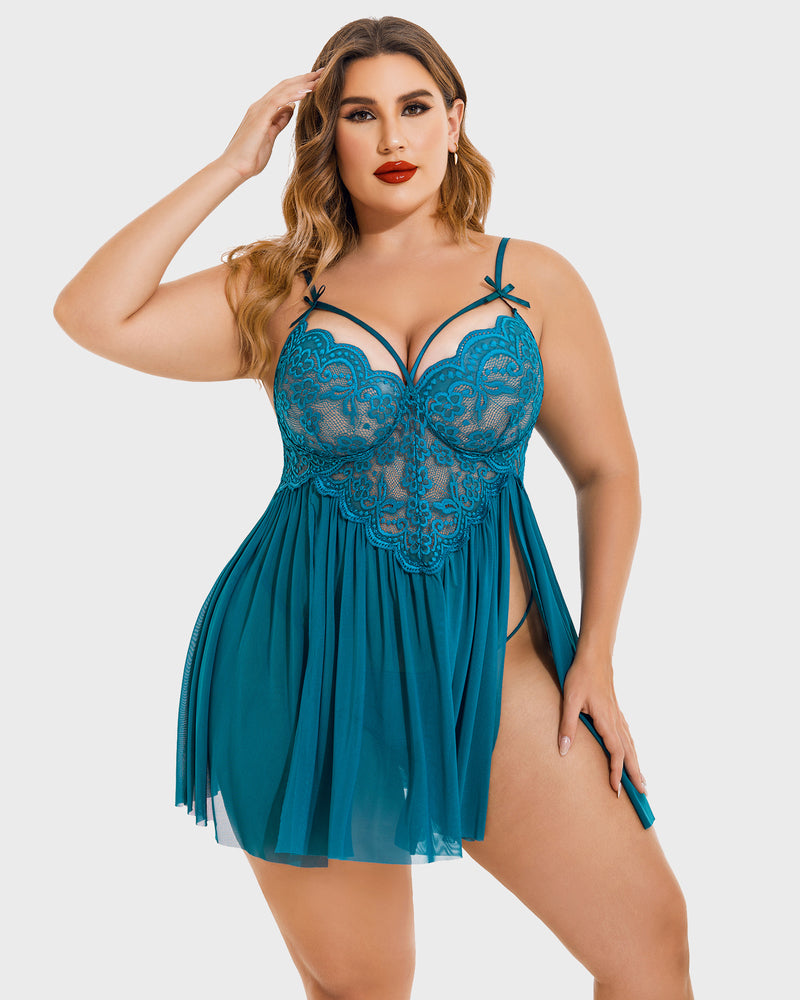Plus Size V Neck Mesh Side Slit Babydolls-lovelira