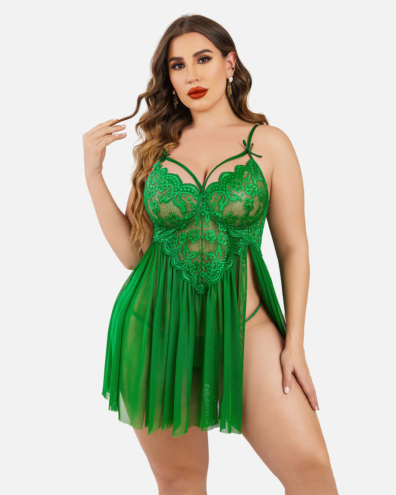 Plus Size V Neck Mesh Side Slit Babydolls-lovelira