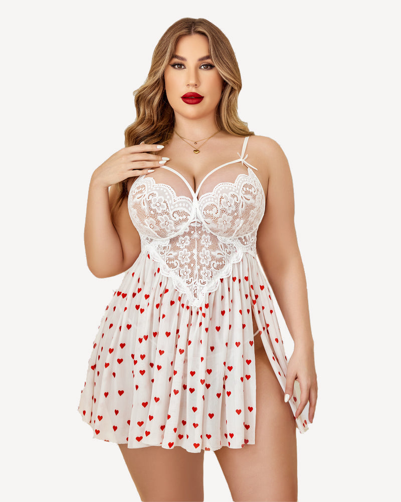 Plus Size Heart Side Slit Nightdress-lovelira