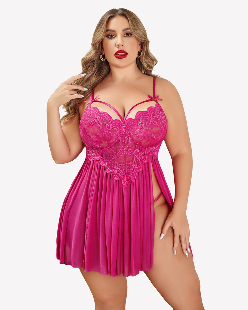 Plus Size V Neck Mesh Side Slit Babydolls-lovelira