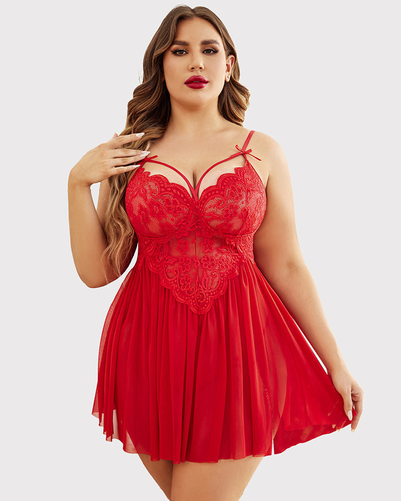 Plus Size V Neck Mesh Side Slit Babydolls-lovelira