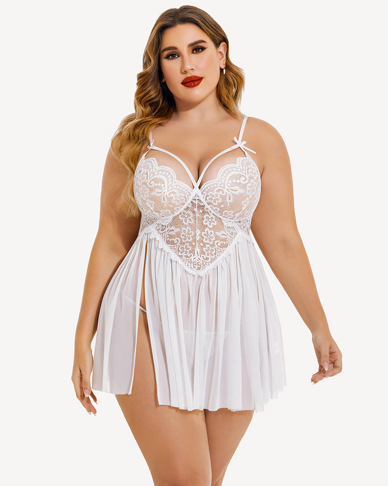 Plus Size V Neck Mesh Side Slit Babydolls-lovelira