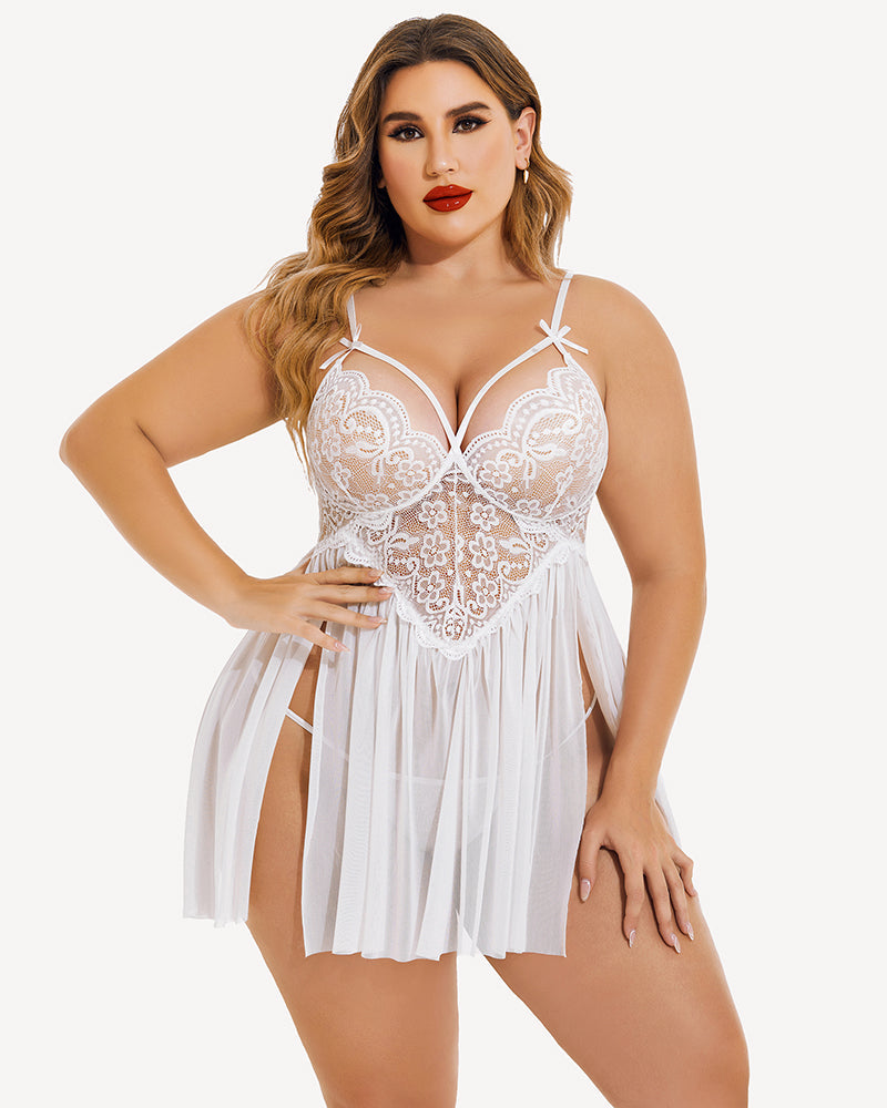 Plus Size V Neck Mesh Side Slit Babydolls-lovelira