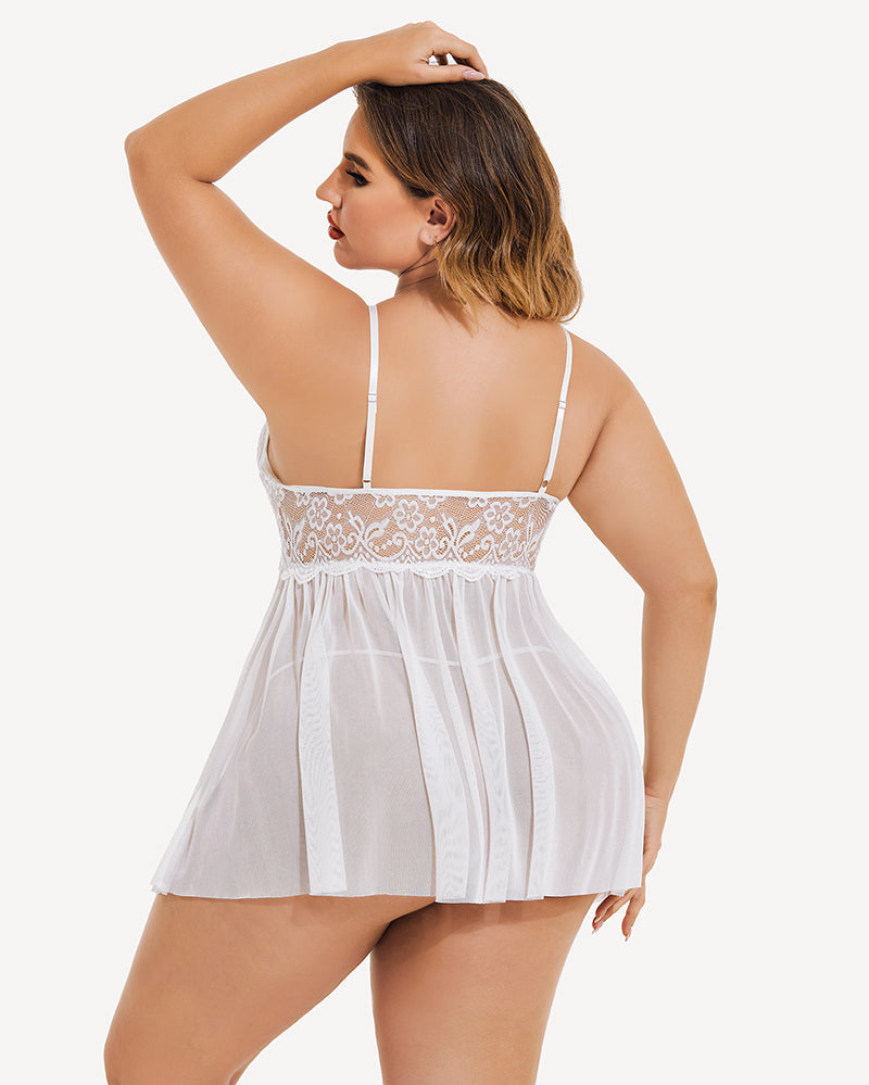 Plus Size V Neck Mesh Side Slit Babydolls-lovelira