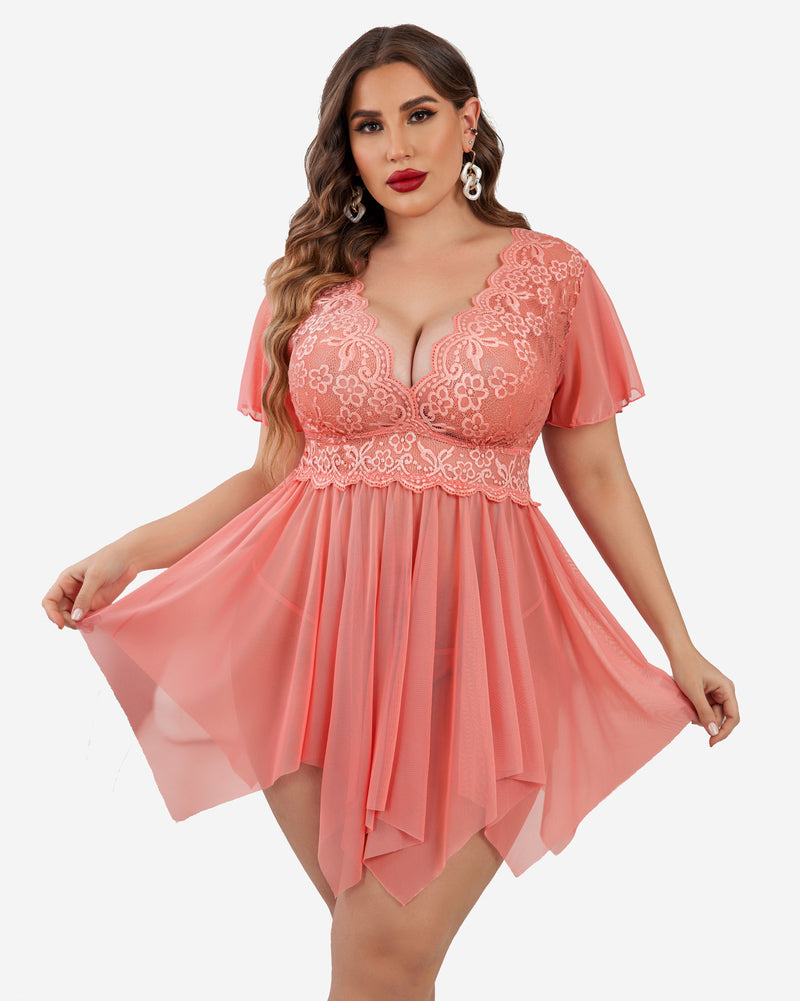 Plus Size Babydoll Floral Lace Lingeries-lovelira