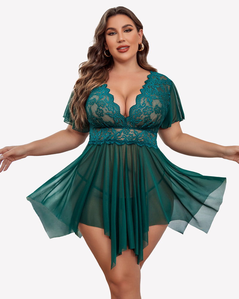 Plus Size Babydoll Floral Lace Lingeries-lovelira
