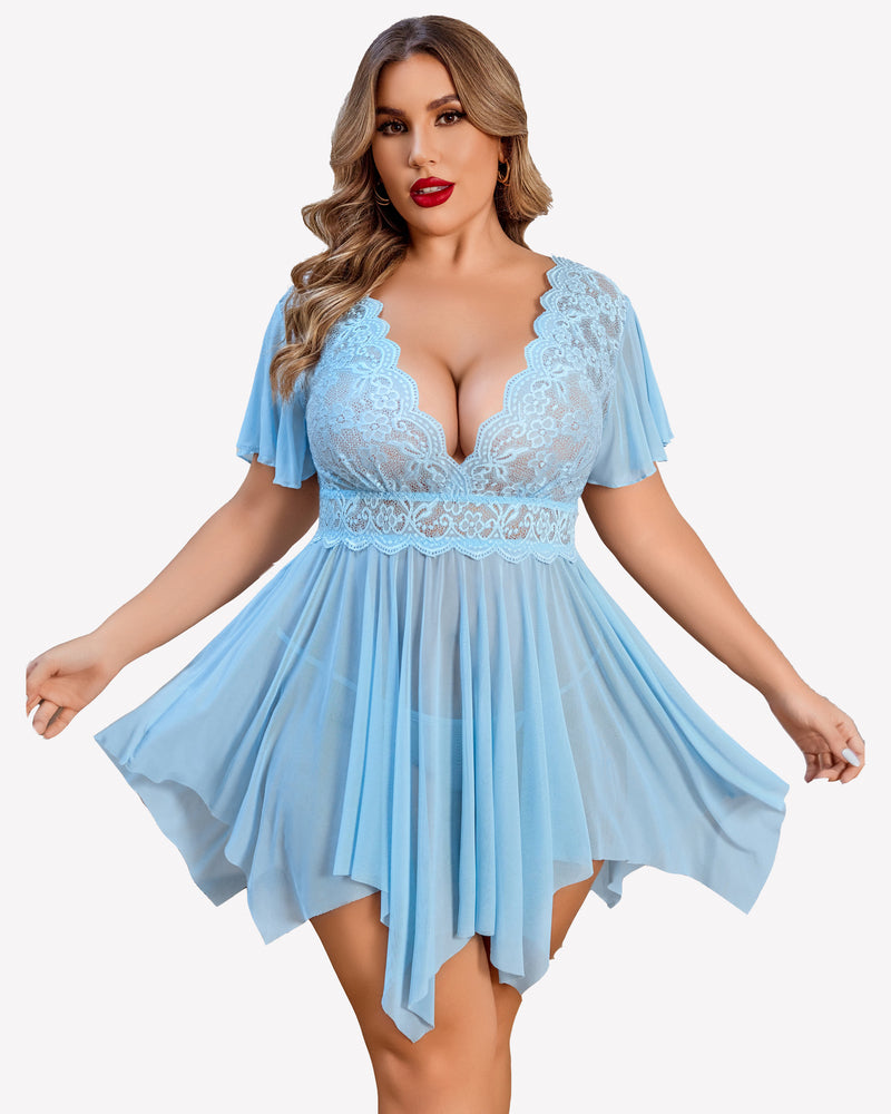 Plus Size Babydoll Floral Lace Lingeries-lovelira
